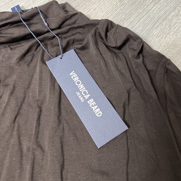 Women's Veronica Beard Mylie Brown Long Sleeve Ruched Turtleneck Top Size Medium - Picture 4 of 6